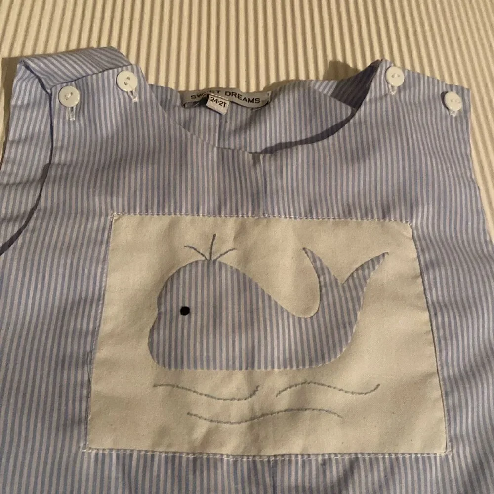 Sweet Dreams Whale Applique Blue Stripe Jon Jon